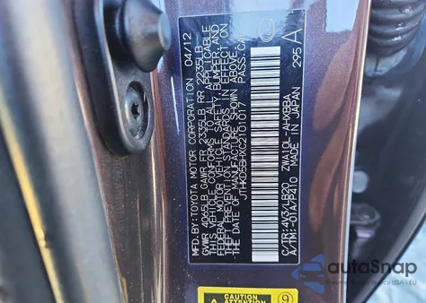 2012 Lexus Ct 200 z USA, uszkodzony, nr VIN JTHKD5BHXC2101017